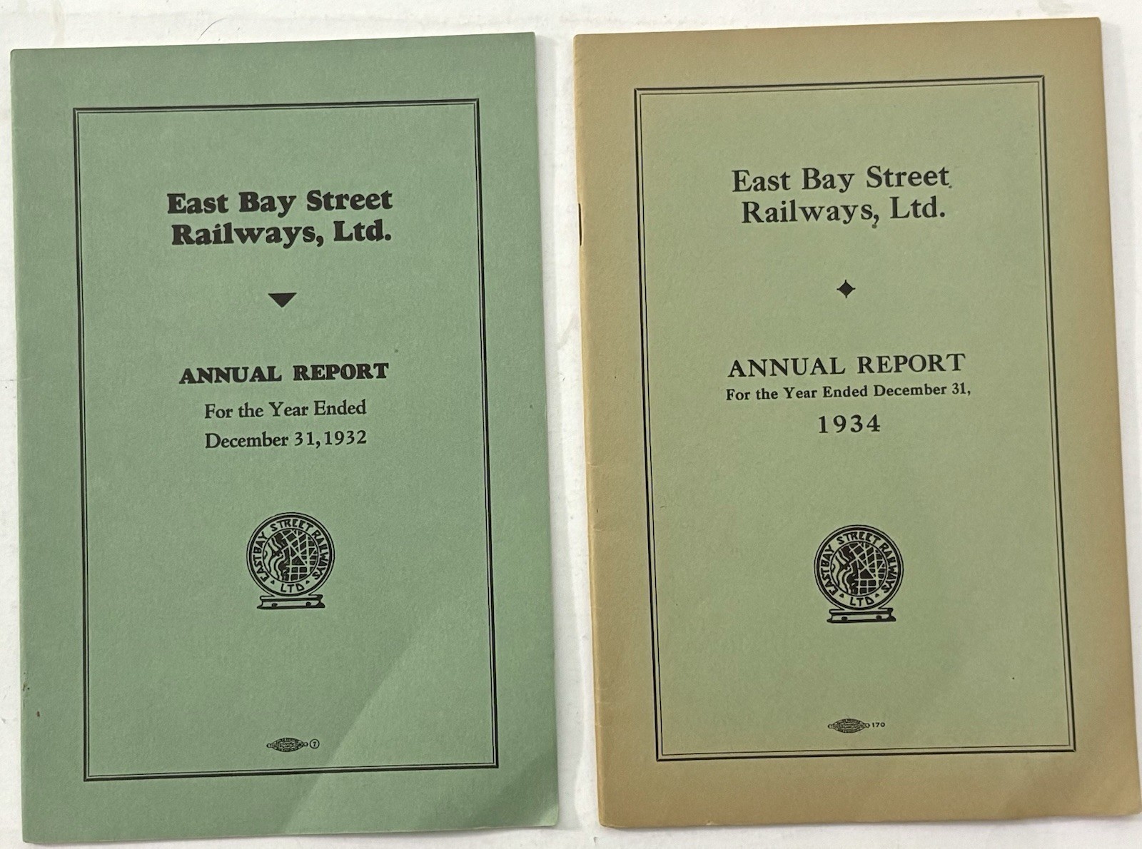 East Bay Street Railways - Annual Report - Lot of 2  -  1932 & 1934