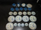 VINTAGE OHIO ARTS TIN BLUE WILLOW TEA SET PARTIAL 25 PIECES