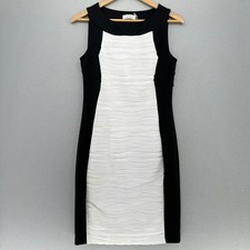 Calvin Klein Black White Textured Sheath Dress SZ 4 Sleeveless Business Cocktail