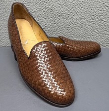 Nettleton Shoes Mens 10 D Brown Woven Leather Handcrafted Luxury Loafers