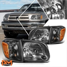 For 05-07 Toyota Sequoia/Tundra Crew Cab OE Style Headlights Lamps Black/Amber