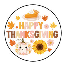 HAPPY THANKSGIVING STICKERS ENVELOPE SEALS LABELS 1.5" ROUND 30 AUTUMN