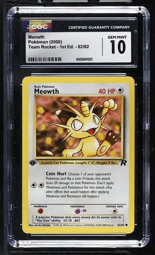 Meowth (1st Edition) graded CGC 10 for sale on eBay