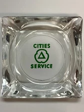 Vintage Cities Service Square Glass Ashtray Advertising Oil Gas Petroleum Logo