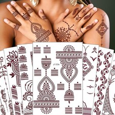 Xmasir 12 Sheets Brown Henna Tattoo Kit, Waterproof Henna Tattoo Stickers for...