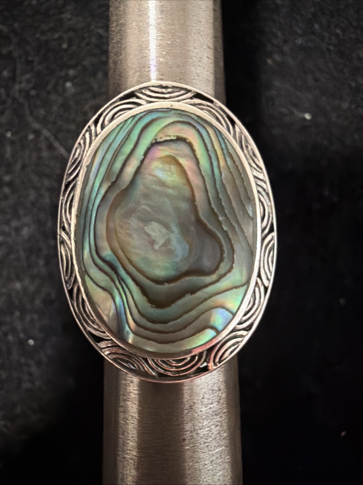 Abalone Shell Sterling Silver Ring Inlay Set Fili… - image 1