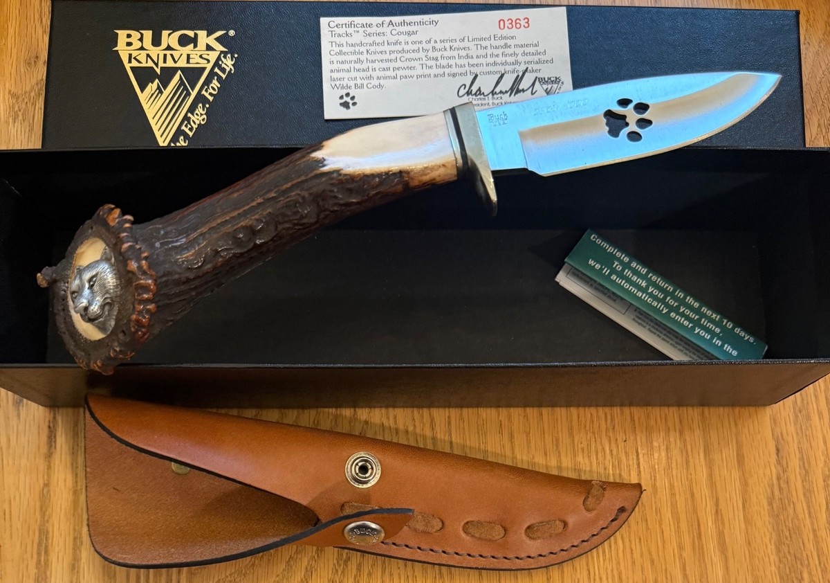 BUCK WILDE BILL CODY STAG 192 COUGAR TRACKS KNIFE NEVER USED IN