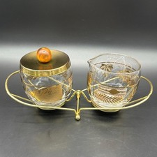 Vintage Libbey Gold Leaf Creamer Sugar Bowl S...