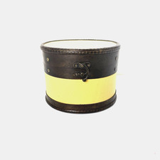Vintage Yellow Faux Leather Round Dark Wooden Hat or Storage Box