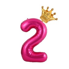 40 Inch Hot Pink Crown Numbers 2 Balloons  2nd Birthday Party Balloons Deorat...