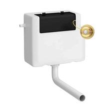 Nuie Side Inlet Cistern + Square Brushed Brass Traditional Dual Flush Plate