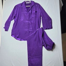VTG 90s Victoria's Secret Pajama Set Red Heart Tag Purple Satin Grape Soda