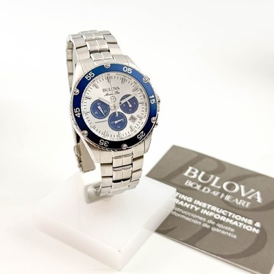 Bulova Marine Star 98B423 Chronograph Silver-White Dial Men s Quartz Watch 41.5M