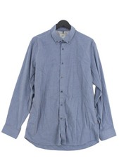 Next Men's Shirt Collar: 16.5 in Blue Cotton with Elastane, Polyester Basic
