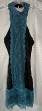 Free People Dress Womens Small Lace Halter Teal Blue Black Sleeveless New Tag