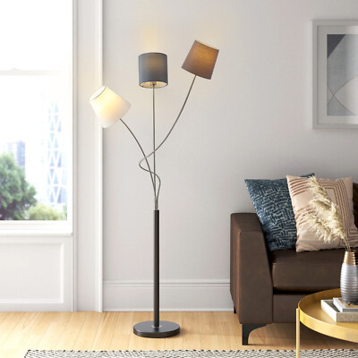 Modern Tall Standing Floor Lamp 3-Head Twist Branch Fabric