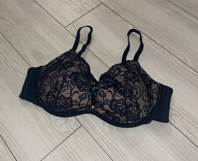 Adore Me 07280 Lined Lace Underwire Bra Lace Up Front Womens 38C Black Tan
