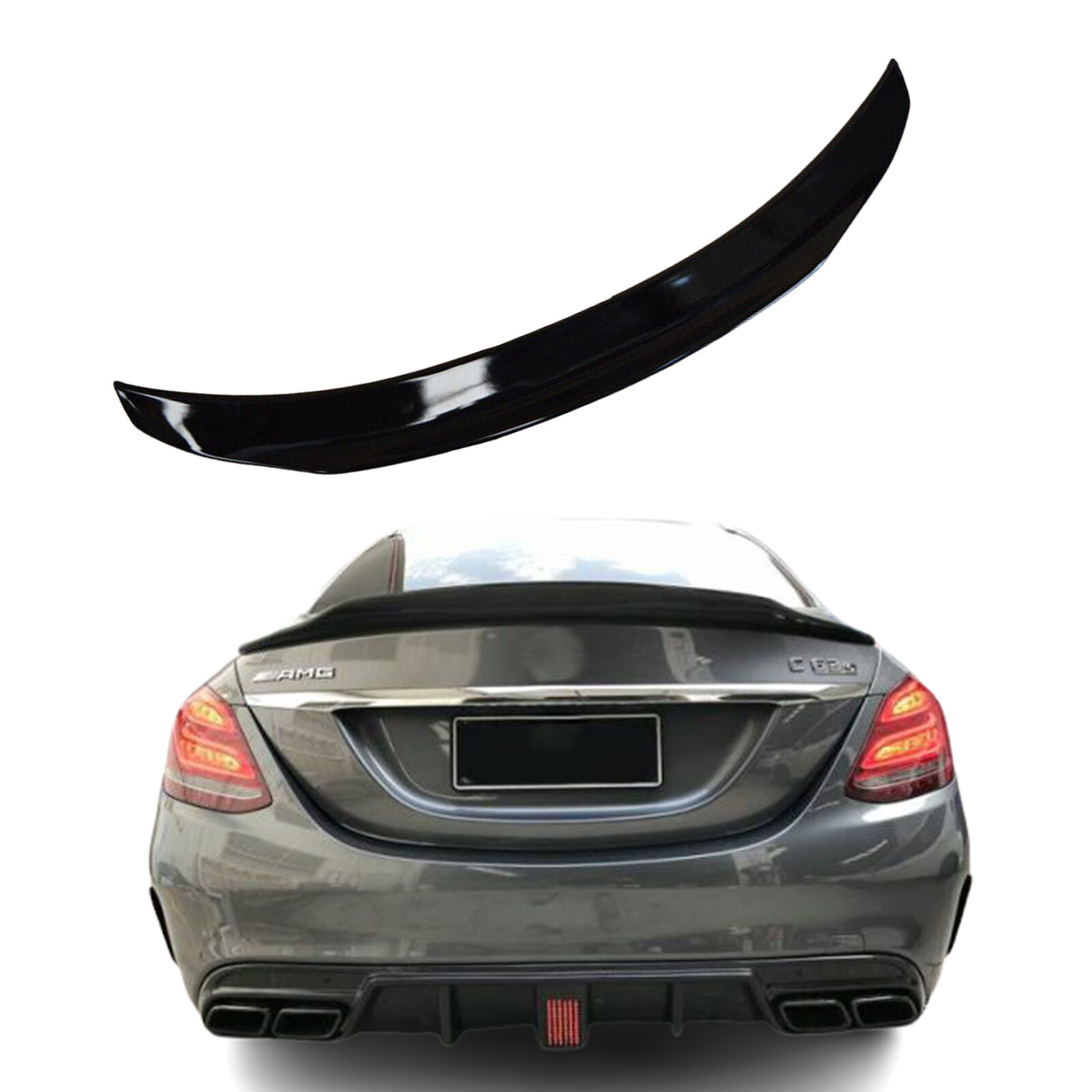 Spoiler posteriore adatto per Mercedes Classe C W205, dal 2014, nero lucido, largo foto 3