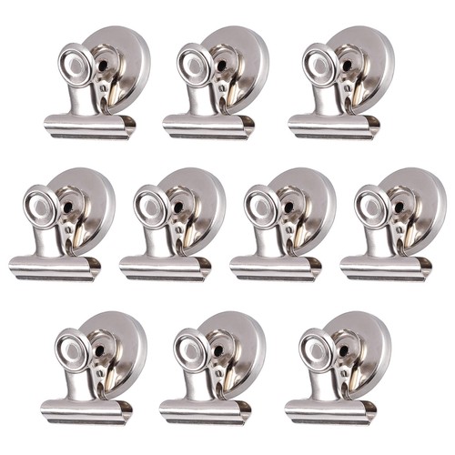 10 x Magnetic Clips Fridge Magnet Refrigerator Holder Bulldog Memo Office Chrome - Picture 2 of 12