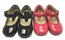 Little Girls Baby Infant Toddler Mary Jane Pink Black Slip on Dress Flat Shoes