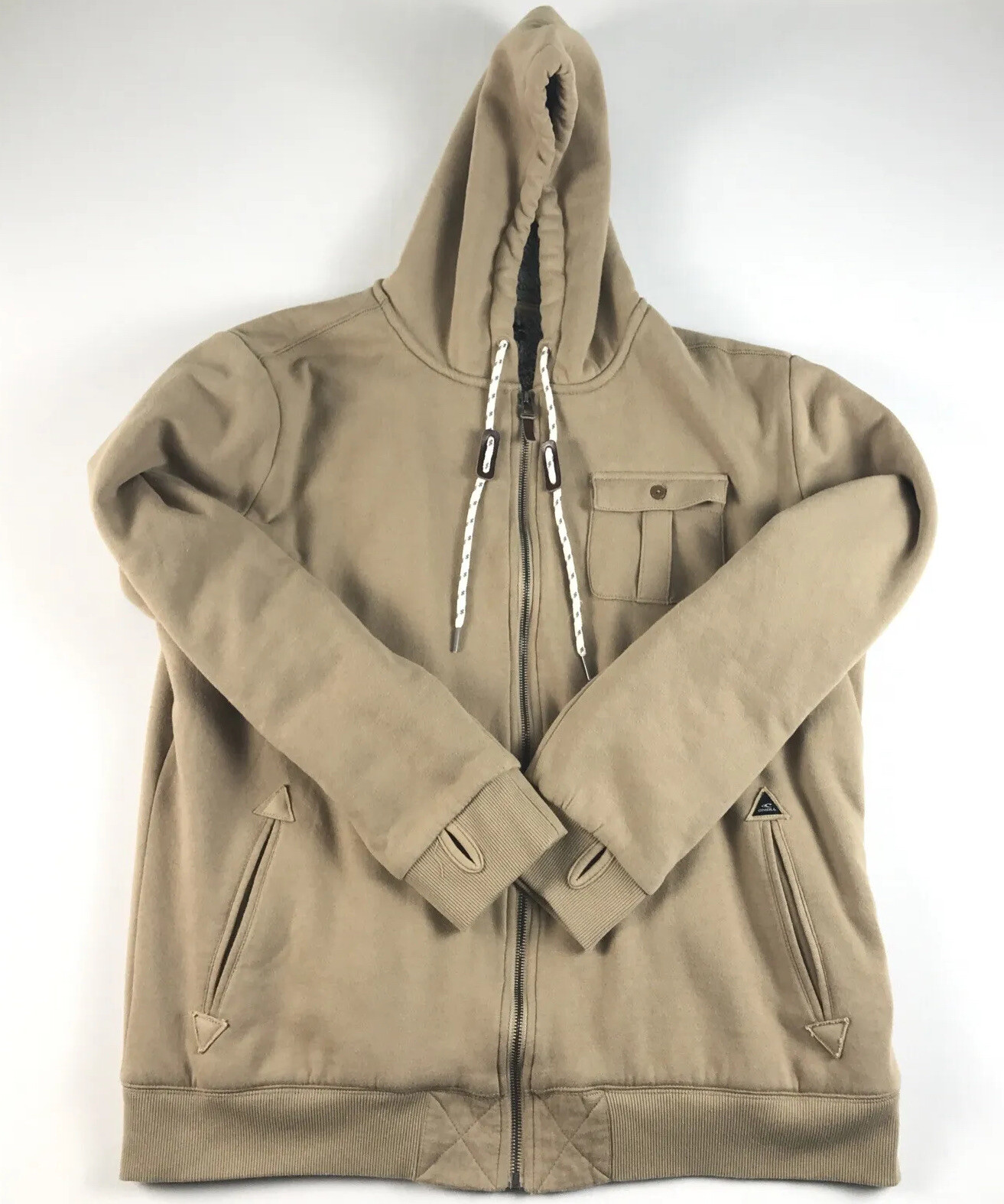 Oneill Mens Large Thick Heavy Sweatshirt Jacket Beige Full Zip Sherpa Lined image 6