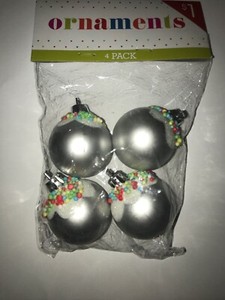 Christmas Tree Sprinkle Ornaments, New, 4, Silver Colored w/ Sprinkles, Plastic