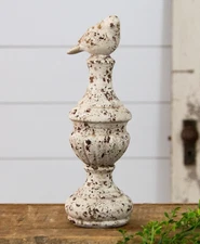 NEW Farmhouse Primitive BIRD ON PEDESTAL SHABBY Resin 11"H x 3.5"D x 3.5"W Chic
