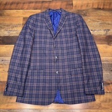 Ben Sherman Sport Coat 40 Long Blue Plaid Wool Blend Blazer
