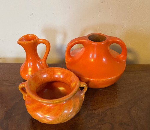 Stangl Art Pottery Vases Group of 3 Small Orange Art Deco Mid-Century Modern - Picture 11 of 11