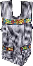 Traditional Mexican Apron for Women with Pockets Beautiful Flower Embroidery - M