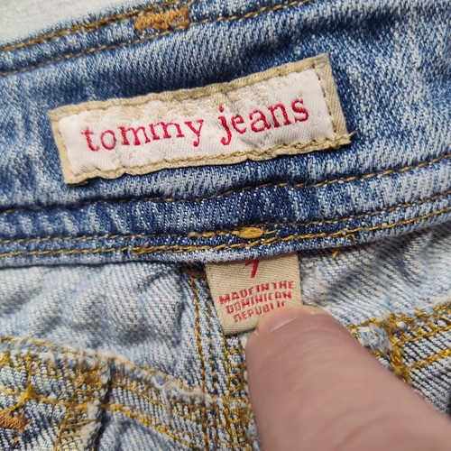 Y2K TOMMY JEANS Women Juniors Size 7 Hot Pants Denim Jean 3" Shortie Shorts - Picture 9 of 13