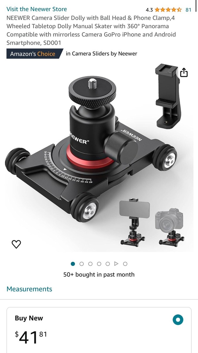 NEEWER SD001 Camera Slider Dolly with Ball Head Phone Clamp4 Wheeled Used