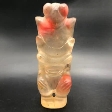 China Hongshan Culture Old Red Crystal Carved Sun God Helios & Eagle Statue #149