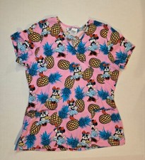 Disney Minnie Mouse Tropical Pineapples  Sunglasses Scrub Top Women's Med Pink