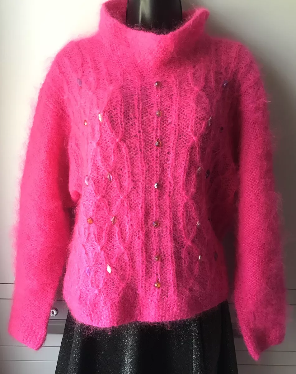 Bright pink top fluffy jumper
