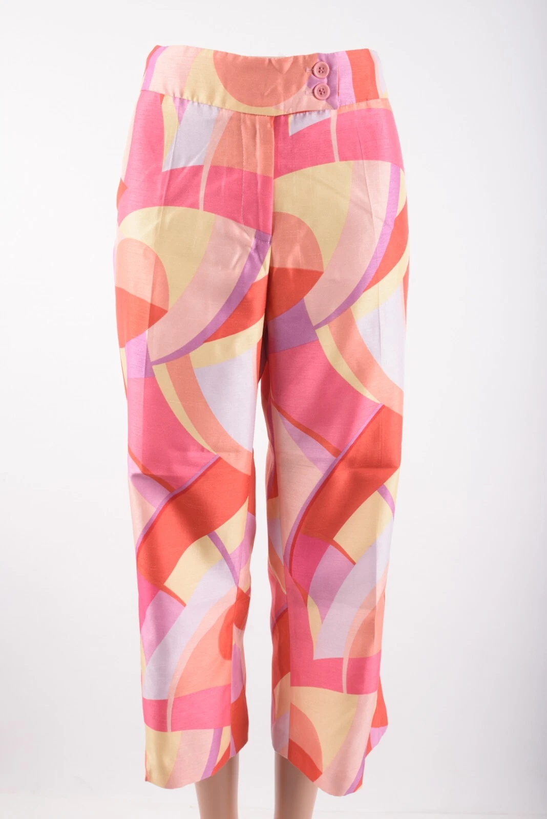 Vintage Jessica Ash Womans Capri Pants Size 10 Swirl Retro Geometric Pink NWT