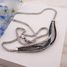 BR Sun Micro Clear Blue Diamond Scattered Illusion Pendant Silver Tone Necklace