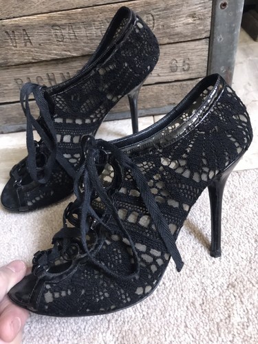 DOLCE&GABBANA women's cropped lace up booties shoes black lace detail 39 1/2 9.5 - Picture 2 of 12