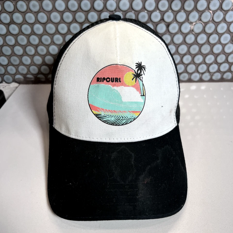 Gorra Rip Curl Trucker Blanca Negra Gráfica Ajustable Snapback Malla Gris Foto 2 de 4