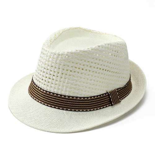 Straw Fedora Hat Trilby Cuban Sun Cap Panama Short Brim Floral Summer - Bild 8 von 21