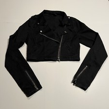 Celebrity Pink Sz S Cropped Jacket Asymmetrical Zip Up Black Stretch Pockets