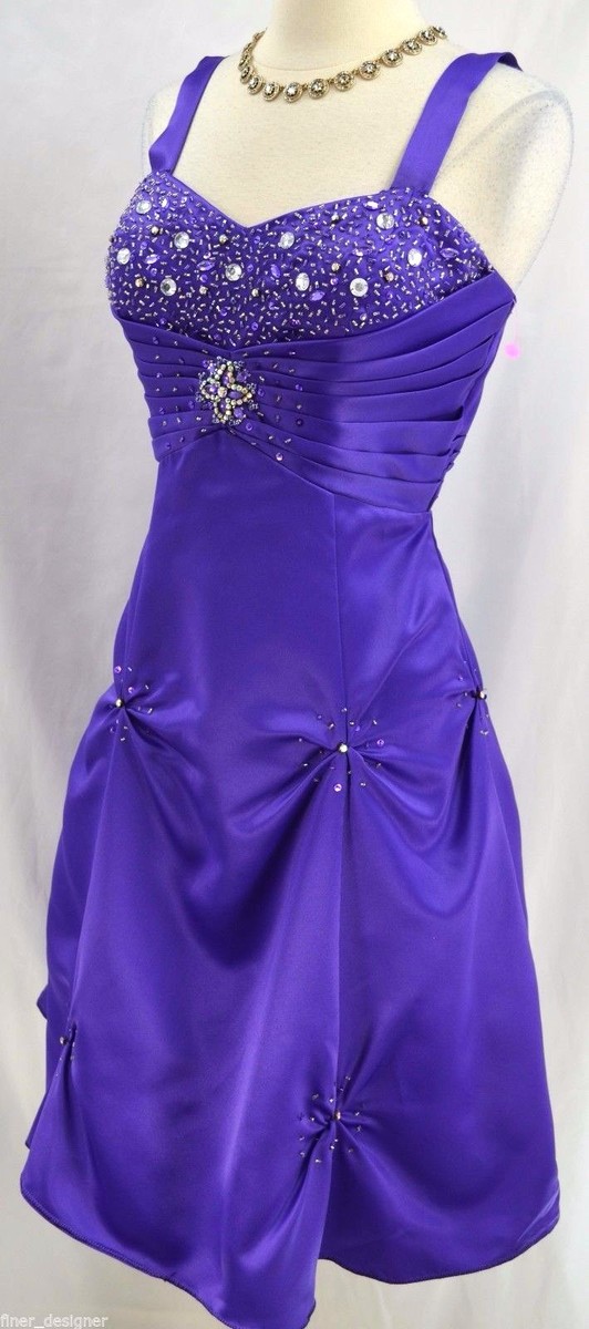 City Triangles PURPLE knee GOWN SHORT HALTER cocktail DRESS Fit Flare bead  SZ 9 | eBay
