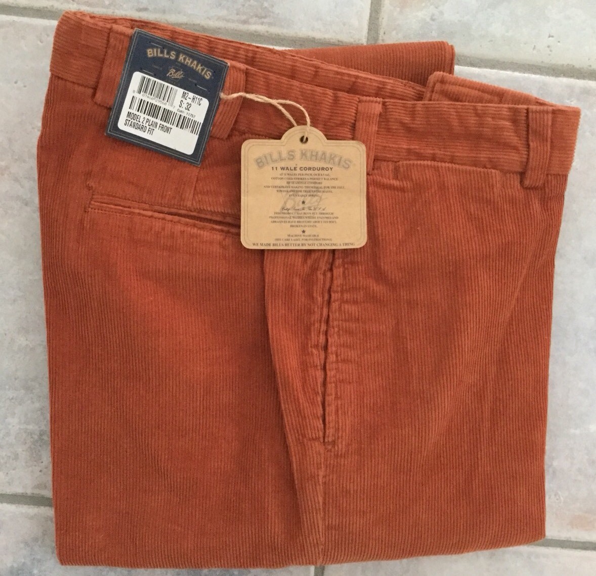 BRAND NEW-Bills khakis M2-H11C Size 32 PLAIN 11 WALE CORDUROY