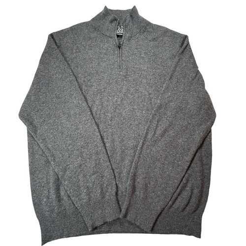 Jos A Bank 100% Cashmere 1/4 Zip Sweater Gray Knit Pullover Casual Size Large