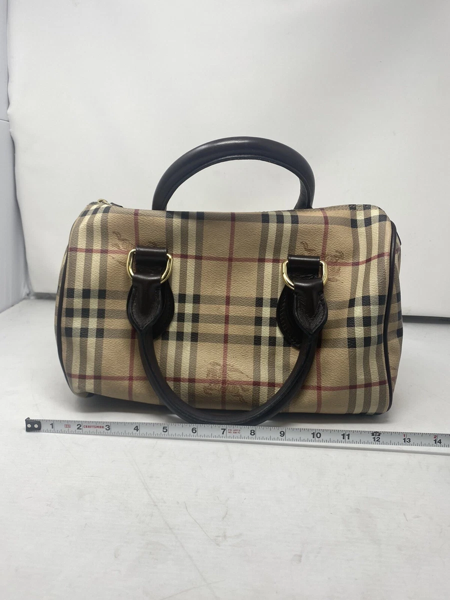 BURBERRY Haymarket Check Coated Canvas Bowling Bag Rare EUC Leather  Handles/Trim