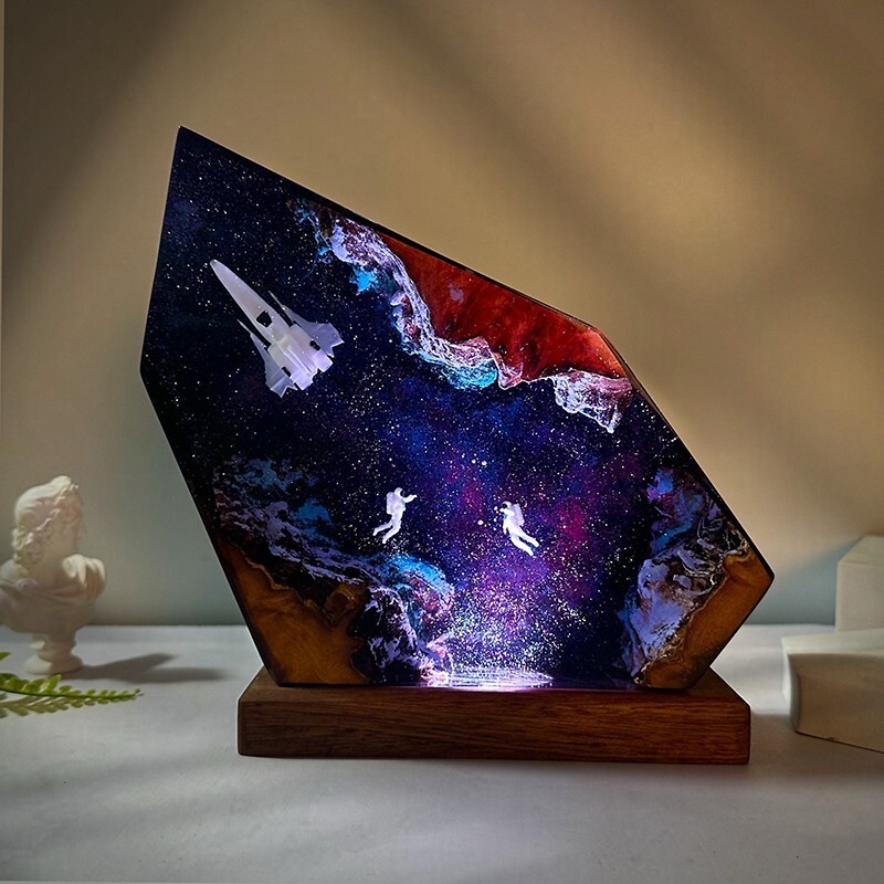 ASUMICLAB アスミックラボ Blu-ray Astronaut Lamp, Astronaut & Rocket Epoxy Resin Lamp, Galaxy Lamp