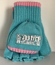 Justice Girl  s Blue  Pink Cozy Flip Top Fingerless Gloves One Size New Tags