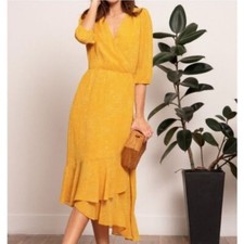 Lucy Paris Yellow Polka Dot Wrap Dress Size Small NWT