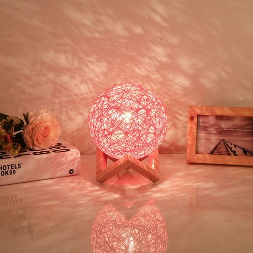 LED Rattan Ball USB Night Light Bedside Desk Lamp Home Party Decor Birthday Gift - Picture 7 of 13