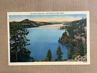Postcard Coeur d'Alene Idaho Scenic Lake Aerial View Wolf Lodge Bay Vintage ID